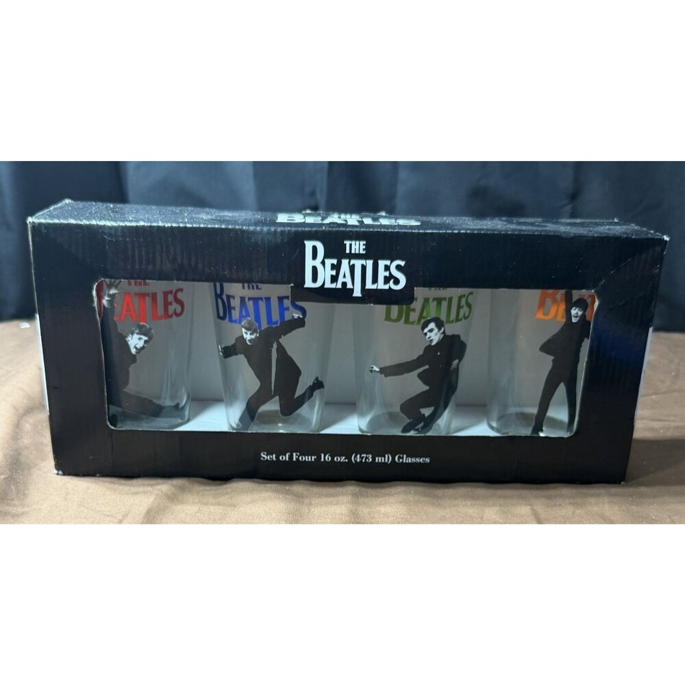 Rare Beatles Set of 4 Glasses 10 Oz Drinking Tumblers With Original Box